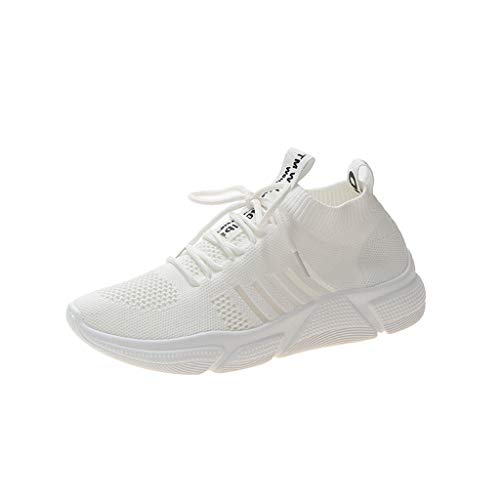 Preisvergleich Produktbild Laufschuhe Damen Turnschuhe Sportschuhe Straßenlaufschuhe Sneaker Atmungsaktiv rutschfest Trainer für Running Fitness Gym Outdoor Schnürer Schuhe (EU:37, Weiß)