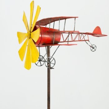Metall Windspiel – Flugzeug Roter Baron – wetterfest, mit Antik-Effekt – Windrad: Ø30cm, Motiv: 44x46cm, Gesamthöhe: 160cm – inkl. Standstab - 6