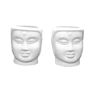 Lyallpur Stores Buddha Ceramic Planter - Small (White Color, 7 cm) Plant Not Included