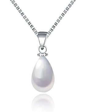 JiangXin Tropfenschliff Synthetisch Perle Pendant Damen Anhänger 925 Sterling Silber Kette Halskette Mädchen Freundin...
