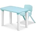 HAPPY BEAR Table and Chair Set for Kids Strong & Durable Plastic Made Rectangle Table with Box Space for Stationery 3 Level Height Adjustable (Blue)
