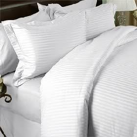 Egyptian Cotton Factory Store Luxurious Ultra Soft Silky 100% Egyptian Cotton Seven (7) Piece Set, White Stripe, Queen Size, Includes 4Pc Bed Sheet Set &amp; 3Pc Duvet Set, 1000 Thread Count