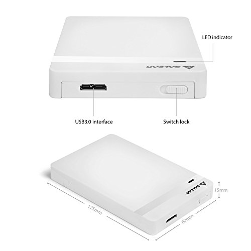 Salcar 2,5 Zoll USB 3.0 HDD SDD Festplattengehäuse, Case, Adapter, Tasche für 9,5 mm 7 mm 2,5″ SATA HDD und SSD mit USB 3.0 Kabel werkzeuglos Unterstützung UASP (Weiß) - 4