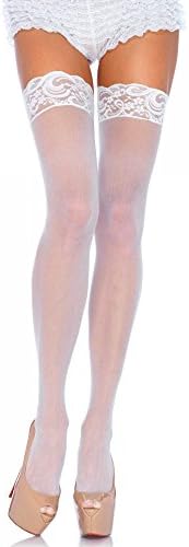 Sexy New Sheer Stockings with Luxury Lace top.One Size and Plus size, One Size White