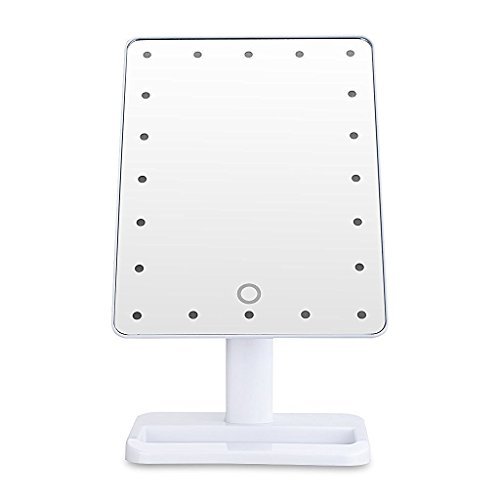 Makeup Spiegel mit 20 LEDs, MIRI Kosmetikspiegel Dimmbar, Batteriebetrieben Schminkspiegel, Touch Schalter Tischspiegel Standspiegel mit Licht - Weiß