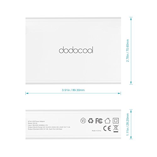 dodocool Quick Charge 3.0 USB Ladegerät mit 6 Ports 58W Schnellladegerät, 1x QC3.0 und 5x USB 2.0 Port mit 1.5m abnehmare Netzkabel - 8