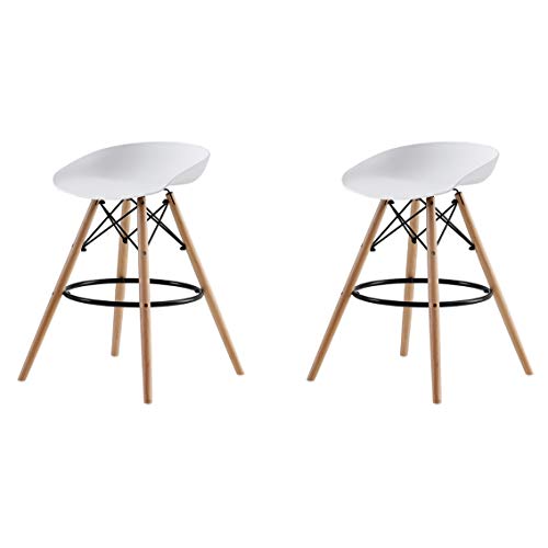 Comfortableplus Set di 2 Sgabelli da Bar Moderni Comodi e Senza Braccioli per Sedie da Bar con Schienale Alto Sedie da Bar Senza Schienale con Gambe in Legno per la Casa e la Cucina (Bianca)