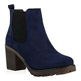  Stiefelparadies Damen Stiefeletten Chelsea Boots Wildleder-Optik Schuhe High Heel Kurzschaft-Stiefel Booties 105431 Dunkelblau 37 Flandell