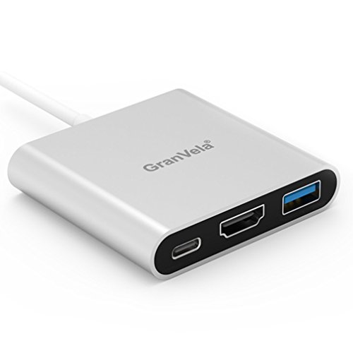 GranVela USB 3.1 Typ-C zu 4K HDMI Adapter, USB 3.0 HUB mit 1 Ladeanschluss, für Apple MacBook, Chromebook Pixel und mehr, Microsoft Surface Pro (Metall Silber) - 2