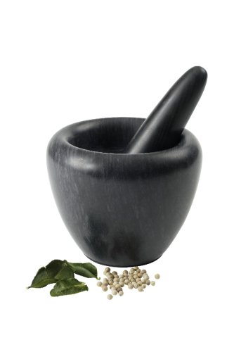 T G &Stößel und Mörser aus Marmor schwarz-schwarz marmoriert-Größe D125 x H100mm