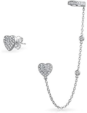 Bling Jewelry 925 Silber CZ verknüpfte Ohrringe Herz Ohr Cuff Set Rhodium plattiert