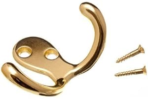 DIRECT HARDWARE TWIN HAT AND ROBE COAT HANGER CLOTHES HOOK BRASS PLATED + SCREWS ( pack of 2 )