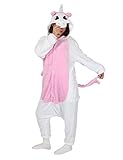 LATH.PIN® Jumpsuit Tier Cartoon Fasching Kostüm Sleepsuit Cosplay Fleece-Overall Pyjama Schlafanzug Erwachsene Unisex Kigurumi Tier (Medium, Pink Einhorn)