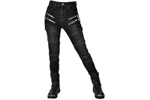 SHUOJIA Jeans De Moto pour Femme en Tissu Kevlar, Pantalon De Protection De Moto en Denim Respirant Doublé Renforcé Rembourré Amovible Blindé (Black,S)