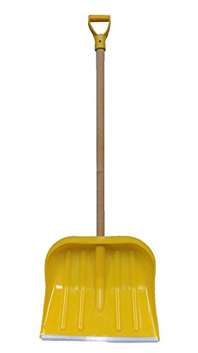 1x BBT@ Hand Schneeschieber Gelb / Extra breite 49 cm / Mit 104 cm Holzstiel und robuster Alu-Profilkante / Ergonomischer D-Griff / Besonders leicht / Gesamtlänge 140 cm / Schneeschaufel Schneeschild Schnee Räumschaufel