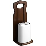 Gedy Montana - Escobillero de suelo, color nogal antiguo y vaso contenedor en cerámica