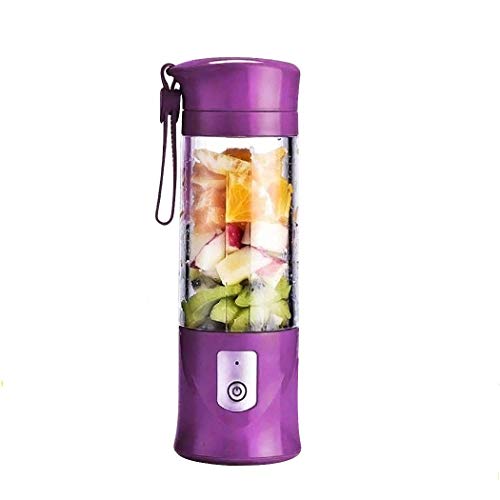 Portable Mixeur des Fruits rechargeable USB,Mini Blender Pour Smoothie, Milk-shake,Jus de fruits,Masque facial,Blender Portable 350-420ml 6 Lames pour Sport et Voyage,Sans BPA,Bouteille type (Violet)
