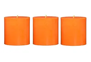 DELHI CANDLES Home Made Hand Crafted Smooth Pillar Candles, Set of 3 for Home Dcor/Meditation/Aroma/Reiki/Party/Romantic Dinner/Christmas & Other Occasion (Orange, 3X3)