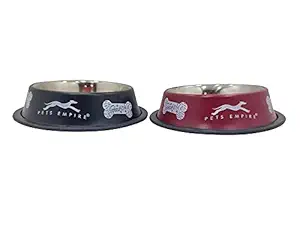 Pets Empire Stainless Steel Dog Feeding Bowl, Cherry & Black Colour, Medium - 700ml (Buy 1 Get 1 Free)