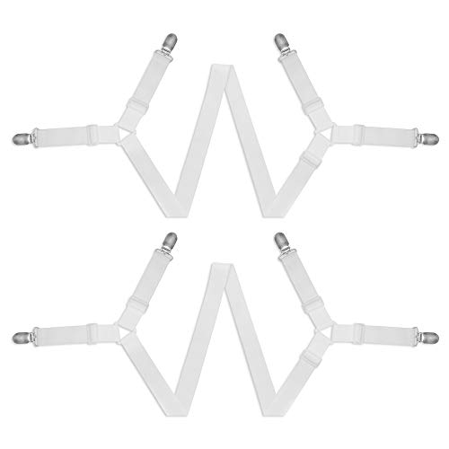 Bed Sheet Fasteners - Navly Bed Sheet Clamp,Elastic Straps for Bed Sheet,Adjustable Bed Sheet Clips,White(2 Pcs)