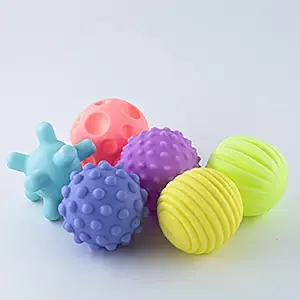 Sensory Balls Toys Pack of 6 | Colourful Squeaky Ball | Soft Ball for Baby 0-1 Year Babies with Rattle for Brain Development Soft Silicone Rubber Best Toys for Babies Kids Infants