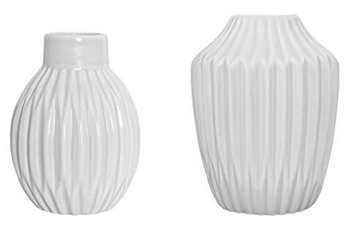 Bloomingville Vase geriffelt matt weiß Blumenvase skandinavisch Porzellan Höhe 11 cm - 2