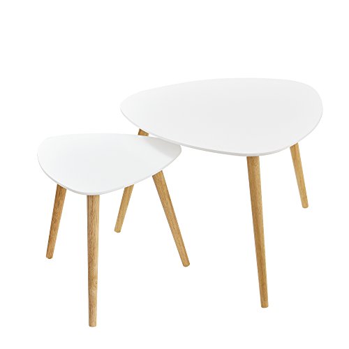 [en.casa]® Set de 2 mesas de centro de alta calidad - blanco - patas de madera maciza de haya - mesa auxiliar de madera