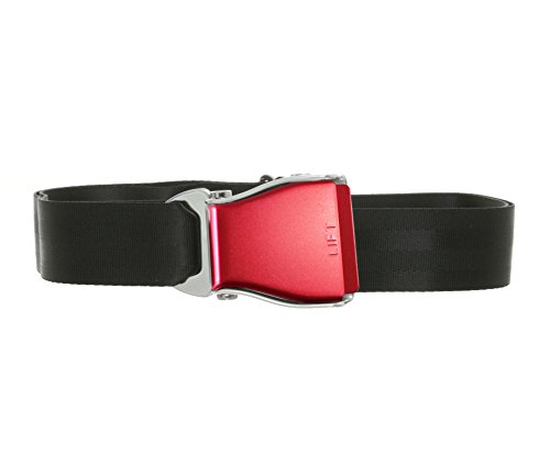 Preisvergleich Produktbild Gürtel Herrengürtel Original Airline Seatbelt Gürtel schwarz / rot 110cm - Flugzeuggürtel von Flying-Belt - Flugzeug-Anschnallgurt als Hosengürtel Männergürtel schwarz Flugzeuggurt Geschenk für jeden Flugzeugfan