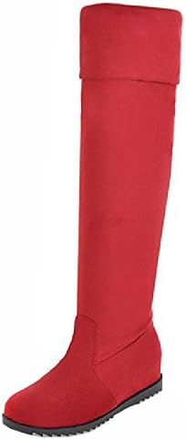 RAZAMAZA Women Fashion Low Heel Over Knee Boots Pull On Red Size 37 Asian