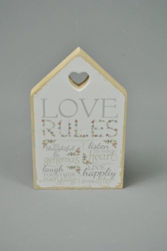 Love Plaque Wooden House Sign with Verse LOVE RULES - Be thoughtful and generous - Listen to your heart