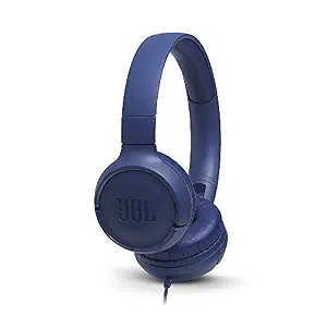 JBL Tune 500 by Harman Powerful Bass On-Ear Headphones with Mic (Blue)
