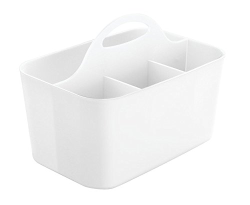 mDesign Besteckkorb – ideal zur Besteckaufbewahrung – inkl. vier Fächer und integrierten Griff zum Transport – nützlicher Besteckkasten und Küchen Organizer – Farbe: Weiß - 5