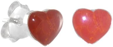 Simple Sterling Silver Jewellery: Small 5mm Red Coral Heart Stud Earrings (E42) r