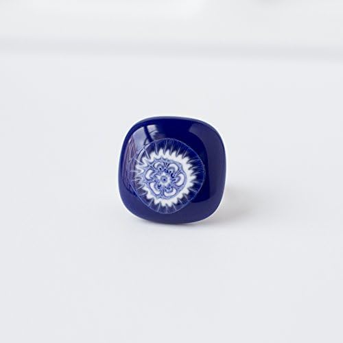 Blue adjustable glass ring for women - Sterling Silver