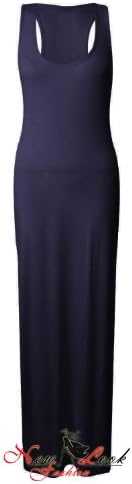 New Ladies Women Long Maxi Dress Ladies Jersey Racer Back Sleeveless Long Vest Maxi Dress Size (8-14) (M/L (12-14), NAVY)