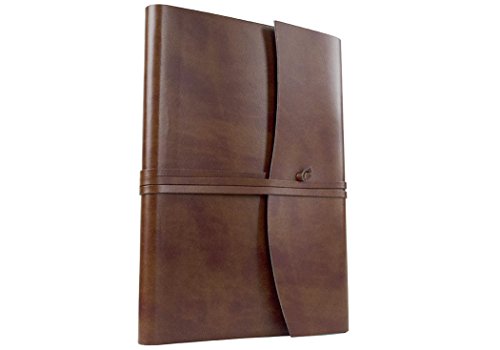 Romano Notizbuch handgefertigt mit Einband aus recyceltem Italienisches Leder Haselnussbraun Large, blanko Seiten (21cm x 15cm x 2cm) - 2