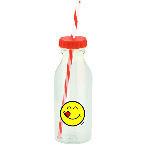 Smiley Emoticon Lecker Flasche mit Strohhalm 55cl - orange