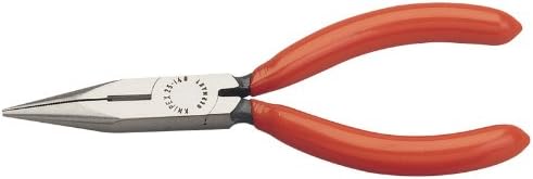 EXPERT 140MM KNIPEX LONG NOSE PLIER - HEAVY DUTY HANDLES - Expert Quality, manufactured from special tool steel, oil hardened and tempered. Smoothly ground heads with cutting edges separately induction hardened to 61HRC for cutting medium wire 1.6mm and soft wire 2.5mm. The flat round jaws have serrated gripping surfaces. Heavy duty moulded handles and slip guards for extra comfort and safety. Display packed.