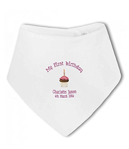 My First Birthday Personalised Name and Date for girl cute - Baby Bandana Bib