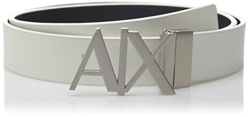 ARMANI EXCHANGE Skinny Leather Logo Belt Cintura, Bianco (White/Navy 41910), 5 (Taglia Produttore: 34) Uomo