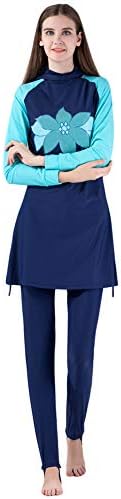 Hzjundasi Modest Muslim Swimsuit for Women - Full Coverage Swimwear Islamic Burkini Long Sleeve Beachwear Hooded Hijab Elastic UV Protection Printing Surfing Suit