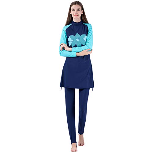 Hzjundasi Modest Muslim Swimsuit for Women - Full Coverage Swimwear Islamic Burkini Long Sleeve Beachwear Hooded Hijab Elastic UV Protection Printing Surfing Suit