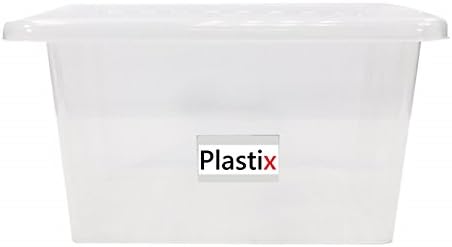 Set of 10 PLASTIX Clear Plastic Storage Box Boxes With Lids Home Office Stackable UK Made (30 LITRE, With Clear Lid)