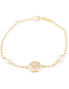 Damen & Kinder Lebensbaum mit Perlmutt Armband - Gelbgold 9 Karat (375)