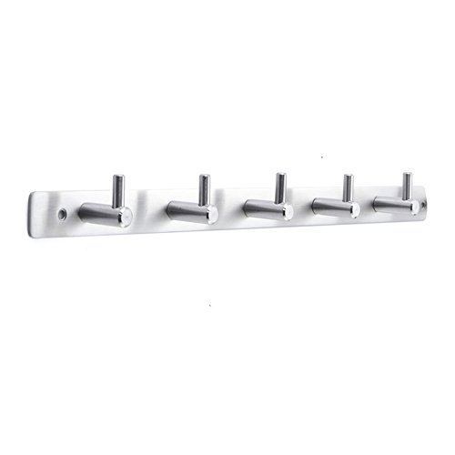 RONYES Hakenleiste Kleiderhaken Edelstahl rostfrei Wandgaderobe Handtuchhalter Garderobenhaken Wandhaken Mehrzweckhaken gebürstet ca. 10kg belastbar 3.8mm dick (5 Haken (384mm))
