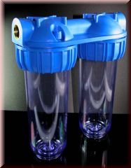 Hauswasserwerk Aussenfilter - Doppelfilter Leergehäuse Wasserfilter 10 Zoll für Brunnenwasser, Zisterne
