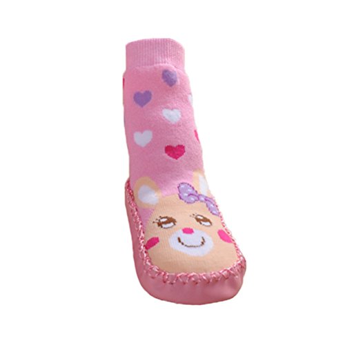 Moolecole Baby Boy Girl Toddlers Kids Children Indoor Floor Slippers Shoes Socks Stockings Moccasins ANTISKID Shoes Cute Pink Bear S