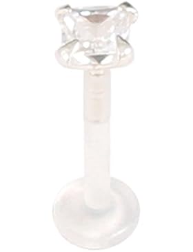 Piercing für Tragus / Lippen Bioplast / Bioflex Stein in Kraulenfassung Transparent, 1,2 x 6mm