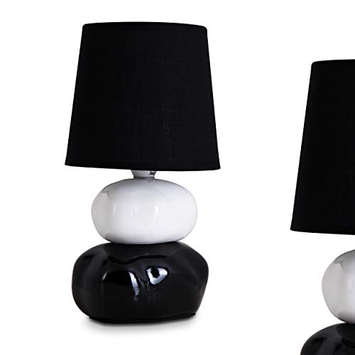 Preisvergleich Produktbild Tischleuchte Kera 2 Steine mit rundem Stoffschirm - Wohnzimmer - Schlafzimmer - Kinderzimmer - Schreibtischlampe in schwarz