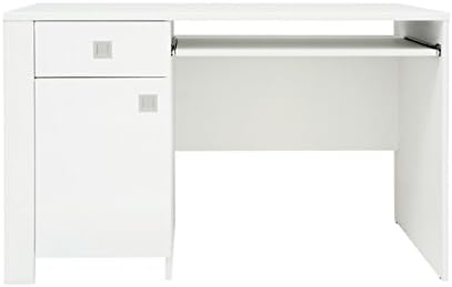 MEZO 120 cm-Wide White High Gloss Fronts And White Body Office and Home Desk 1-door 1-drawer Quality Desk Perfect For Office and Home - Workstation - PC Gaming Desk Table - Build-in Container